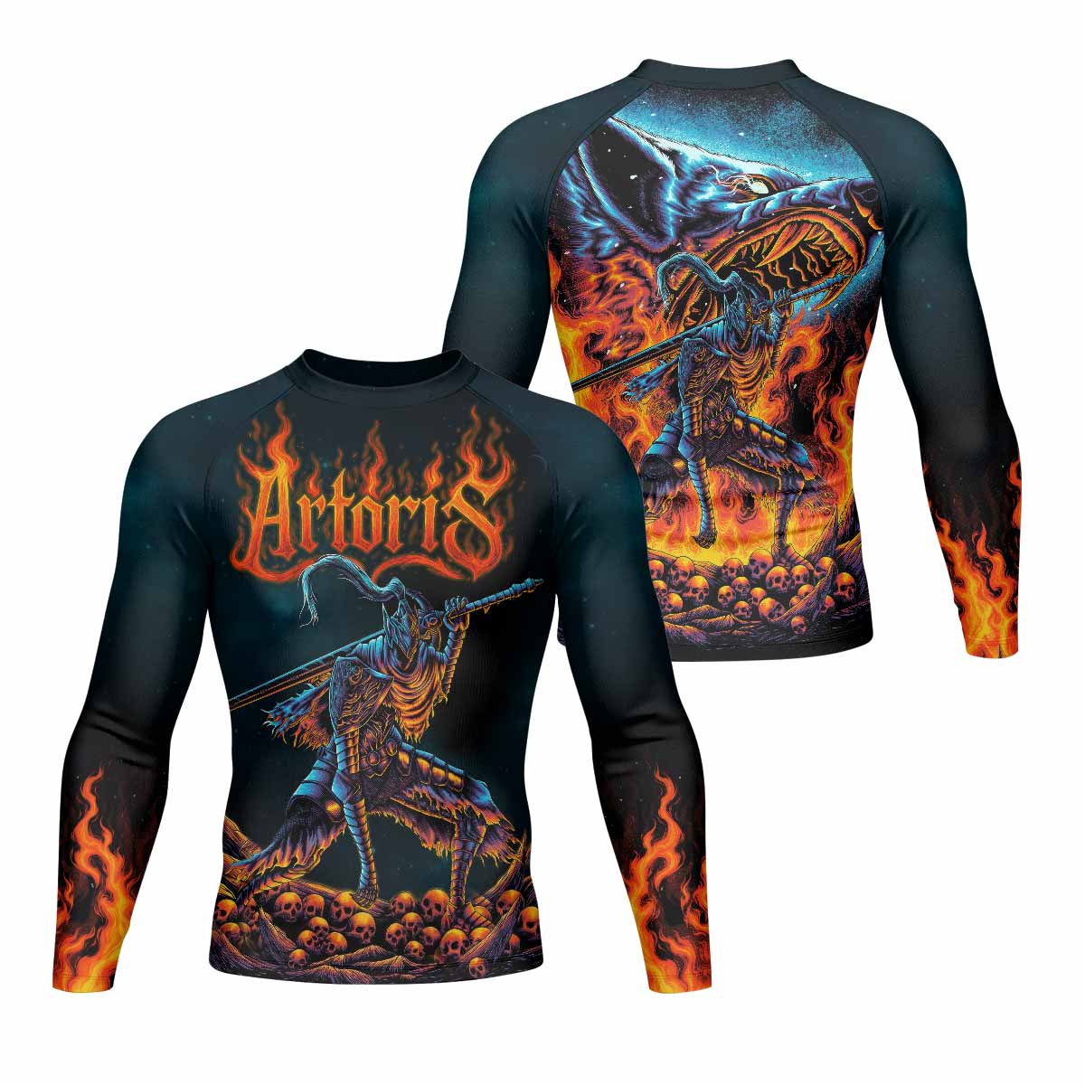 Infernal Artorias Men's Rash Guard Long Sleeve - front and back view