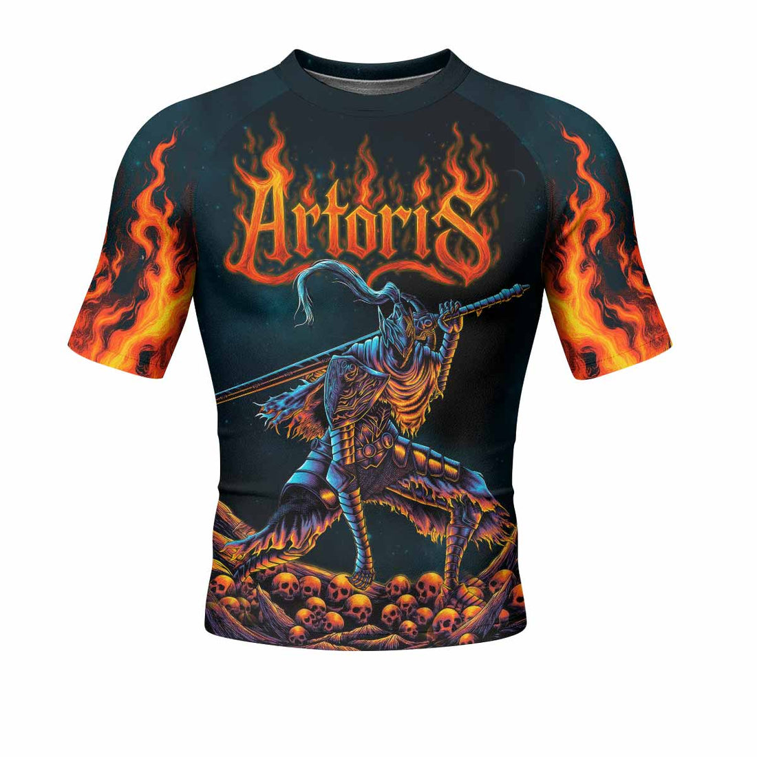 Infernal Artorias Men's Rash Guard Short Sleeve - front and back view