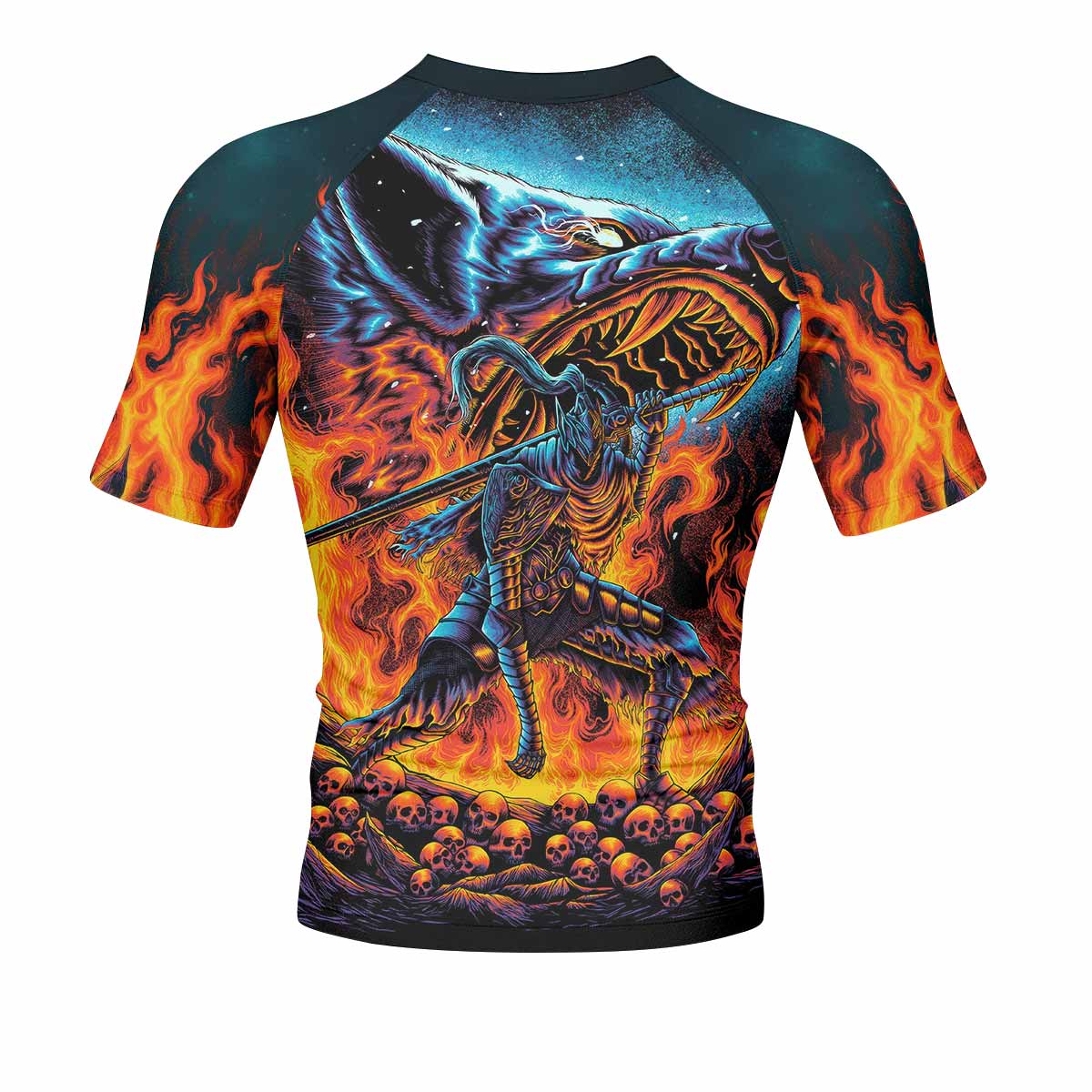 Infernal Artorias Men's Rash Guard Short Sleeve - back view mockup 