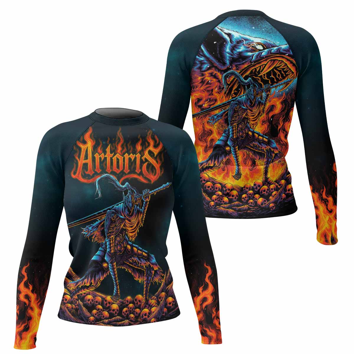 Infernal Artorias Women's Rash Guard Long Sleeve - front and back view