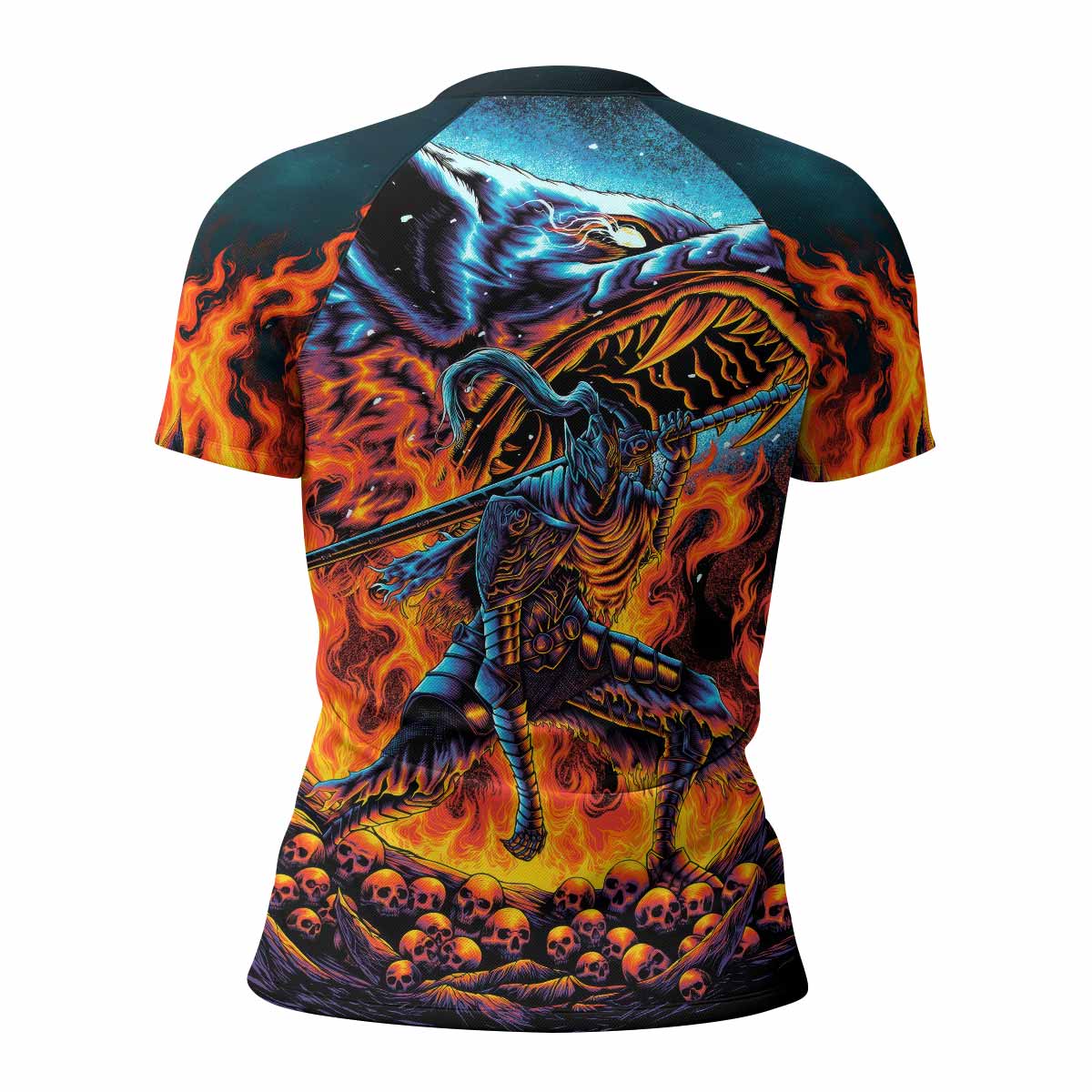 Infernal Artorias Women's Rash Guard Short Sleeve - back view mockup 