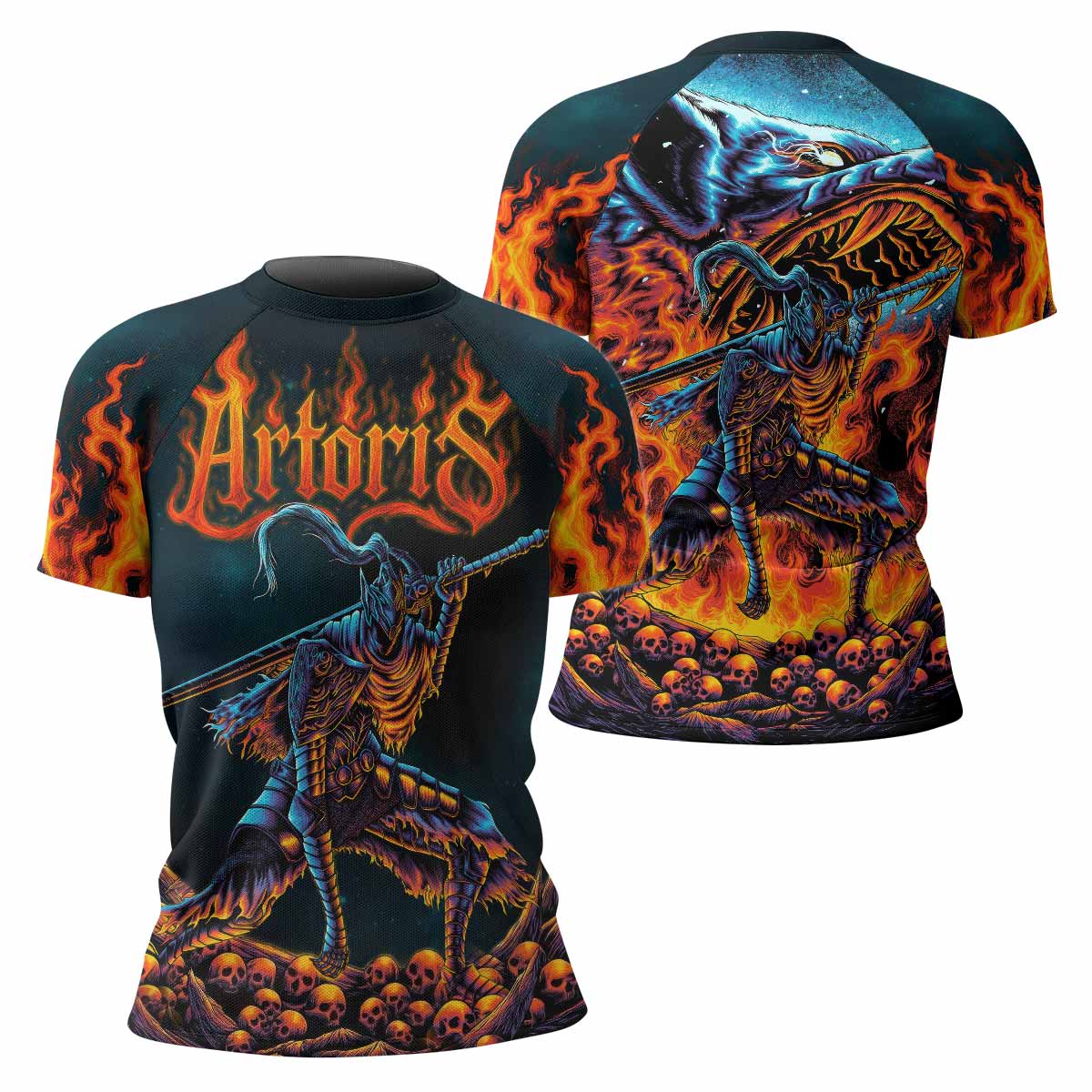 Infernal Artorias Women's Rash Guard Short Sleeve - front and back view