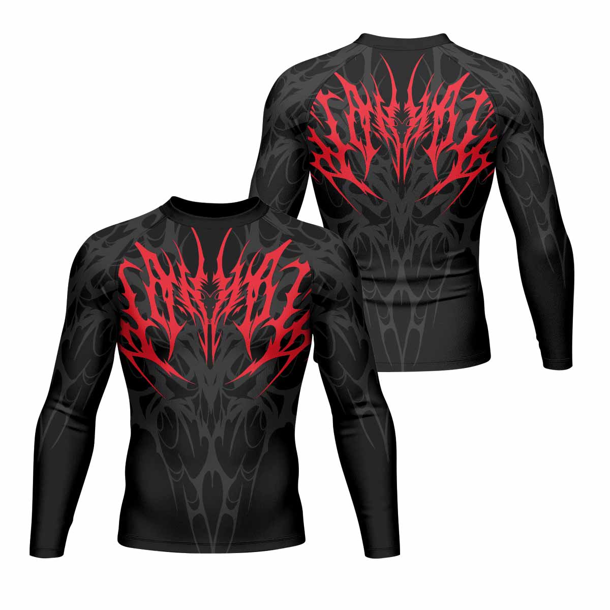 Infernal Flames Men's Rash Guard Long Sleeve - front and back view
