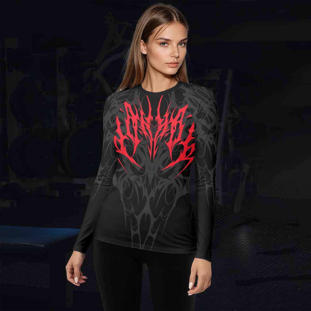 Infernal Flames Women's Rash Guard Long Sleeve - lifestyle view