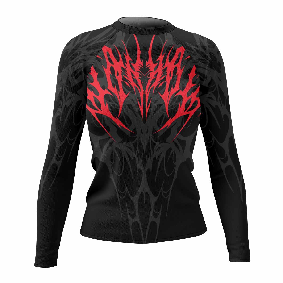 Infernal Flames Women's Rash Guard Long Sleeve - front view mockup 
