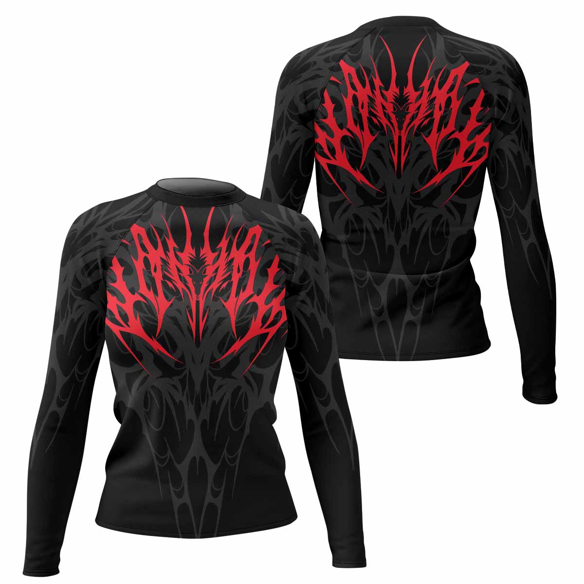 Infernal Flames Women's Rash Guard Long Sleeve - front and back view