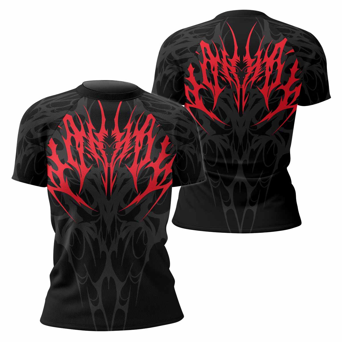 Infernal Flames Women's Rash Guard Short Sleeve - front and back view