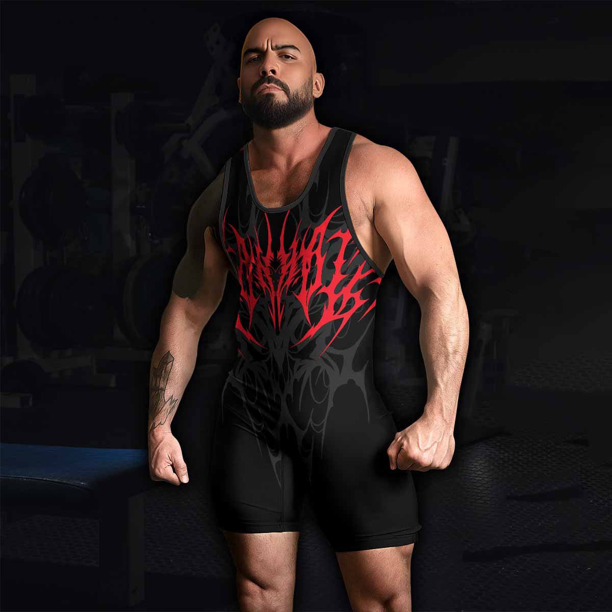 Infernal Flames Wrestling Singlet - men's lifestyle view