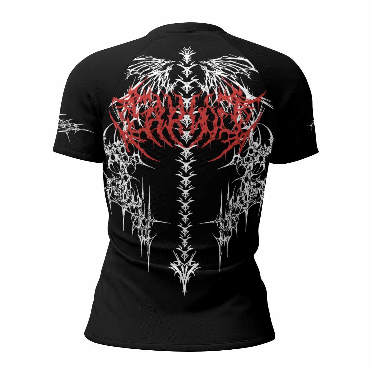 Infernal Spines Women's Rash Guard Short Sleeve - back view mockup