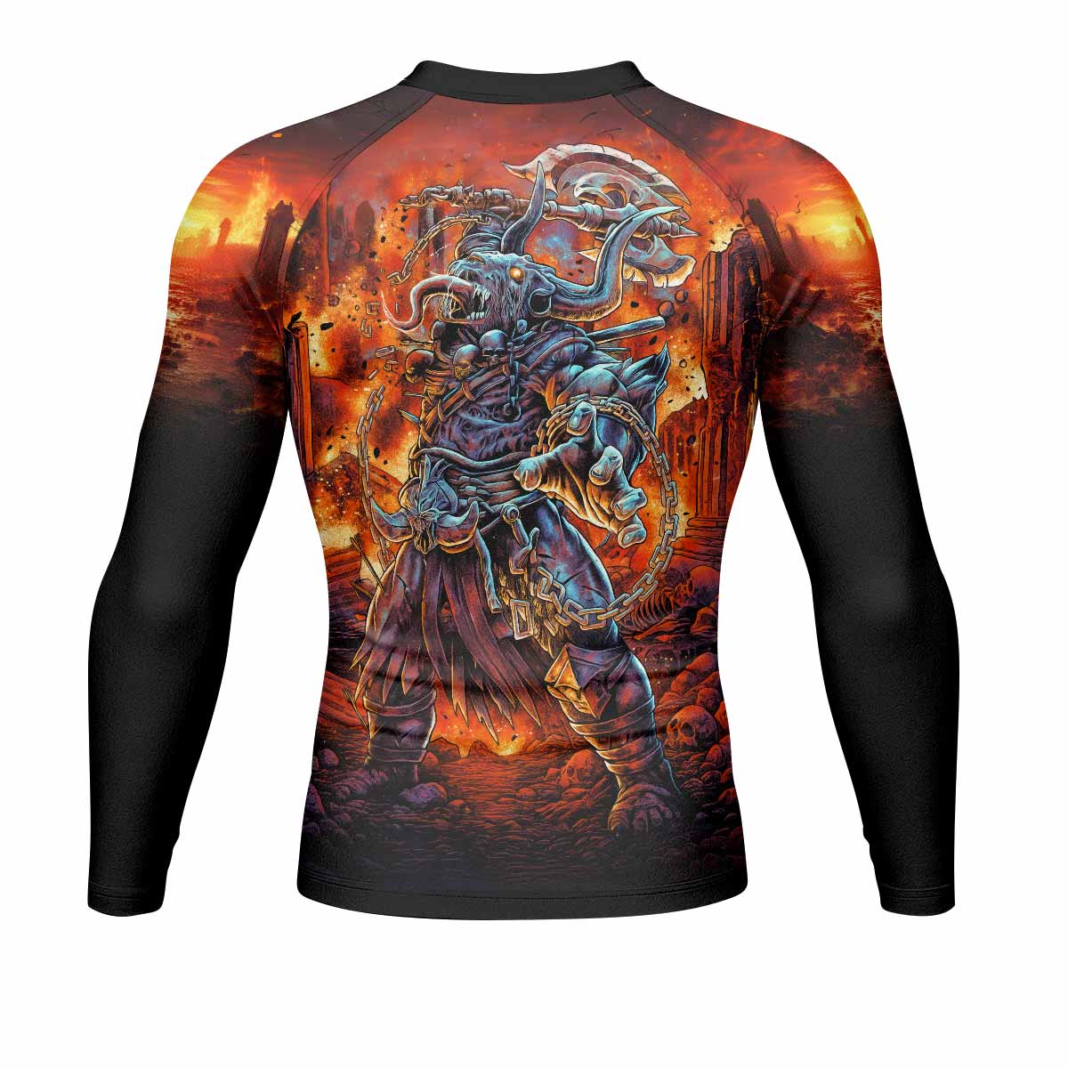 Inferno Minotaur Men's Rash Guard Long Sleeve - back view mockup 