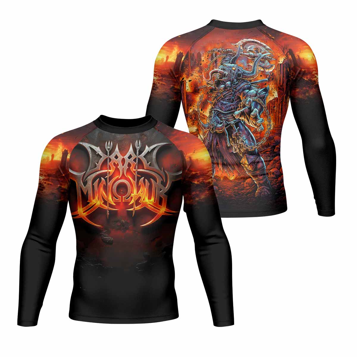 Inferno Minotaur Men's Rash Guard Long Sleeve - front and back view