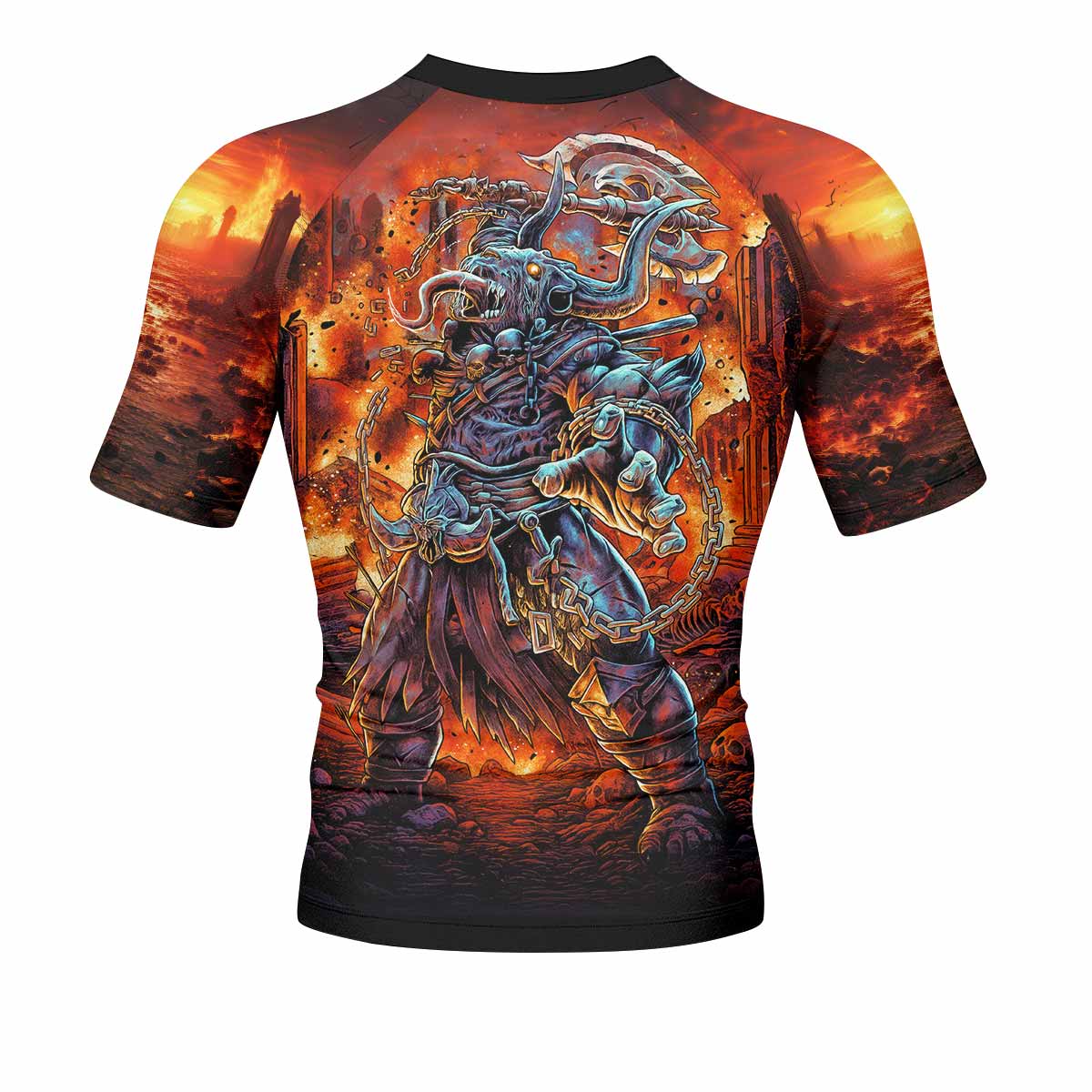 Inferno Minotaur Men's Rash Guard Short Sleeve - back view mockup 