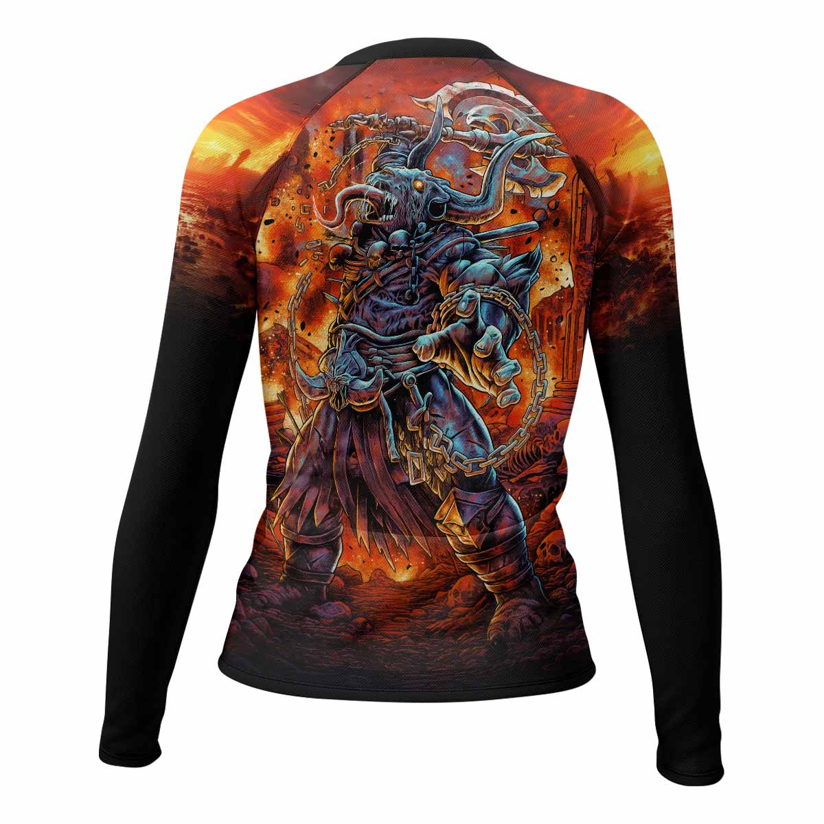 Inferno Minotaur Women's Rash Guard Long Sleeve - back view mockup 