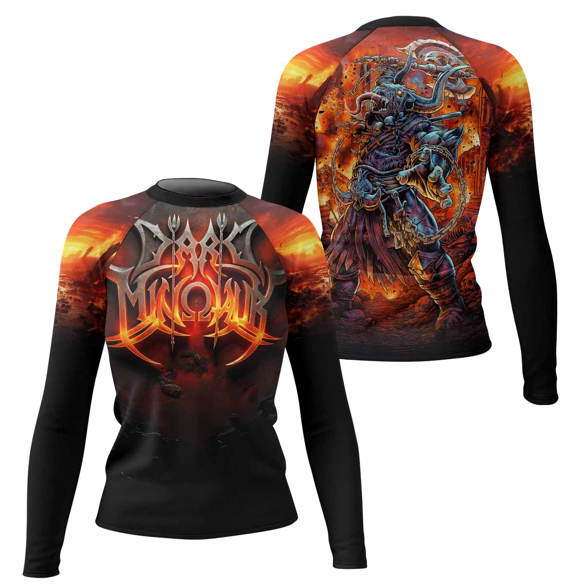 Inferno Minotaur Women's Rash Guard Long Sleeve - front and back view