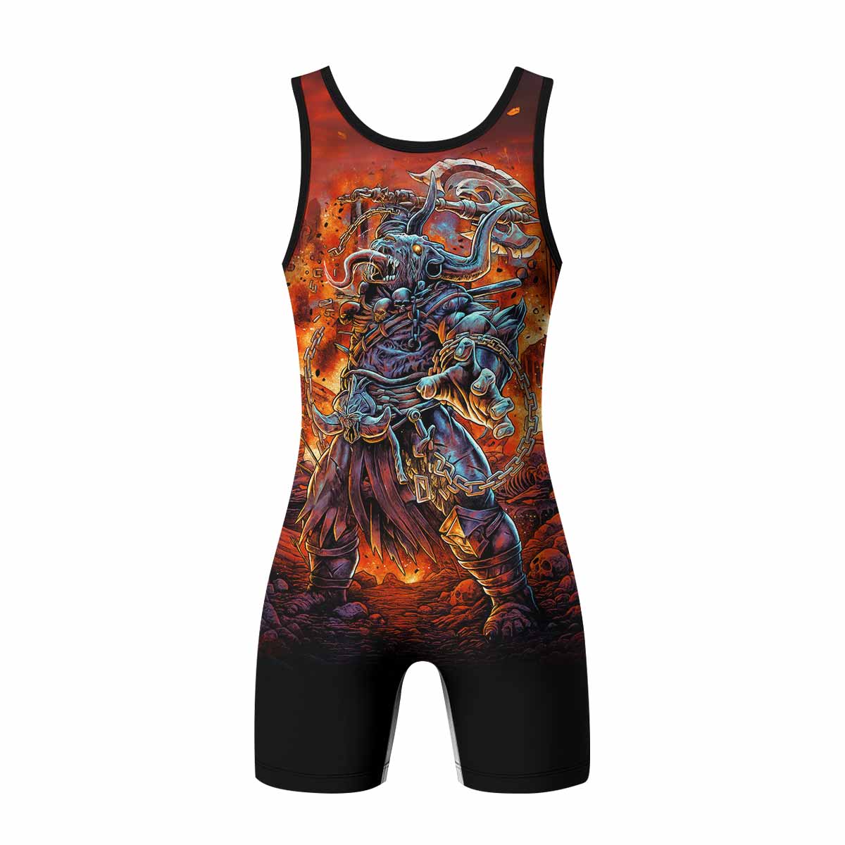 Inferno Minotaur Wrestling Singlet - back view mockup 