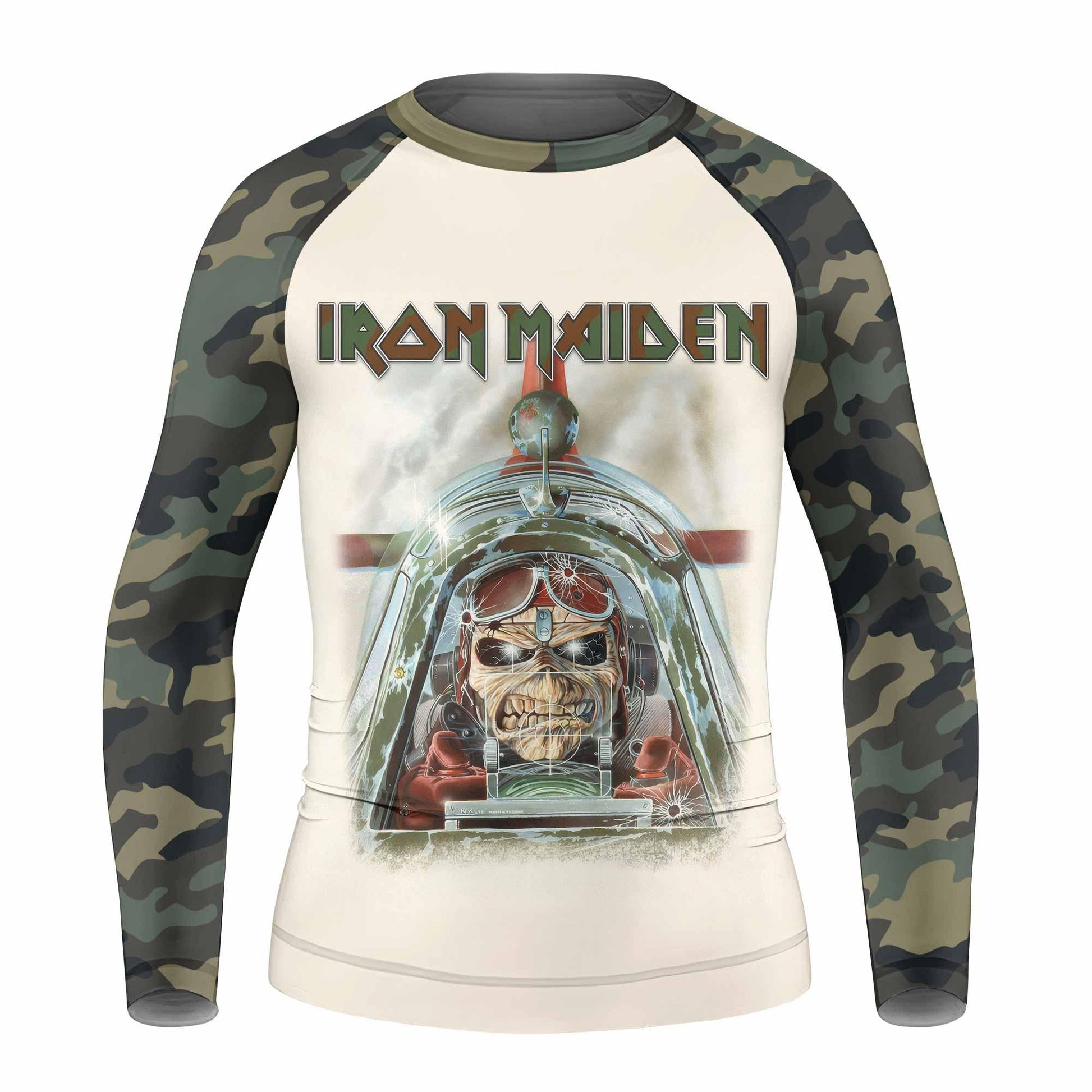Iron Maiden Aces High Chokes Tight Kids Rash Guard Long Sleeve - front view mockup