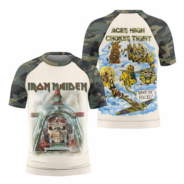 Iron Maiden Aces High Chokes Tight Kids Rash Guard Short Sleeve - front and back view