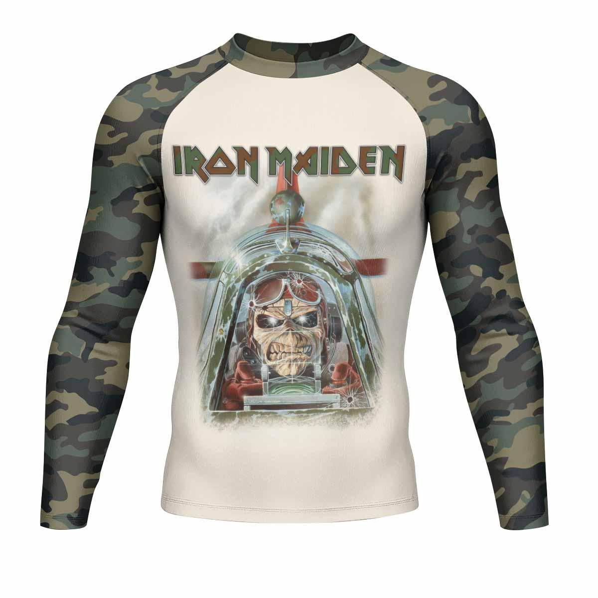 Iron Maiden Aces High Chokes Tight Men's Rash Guard Long Sleeve - front view mockup