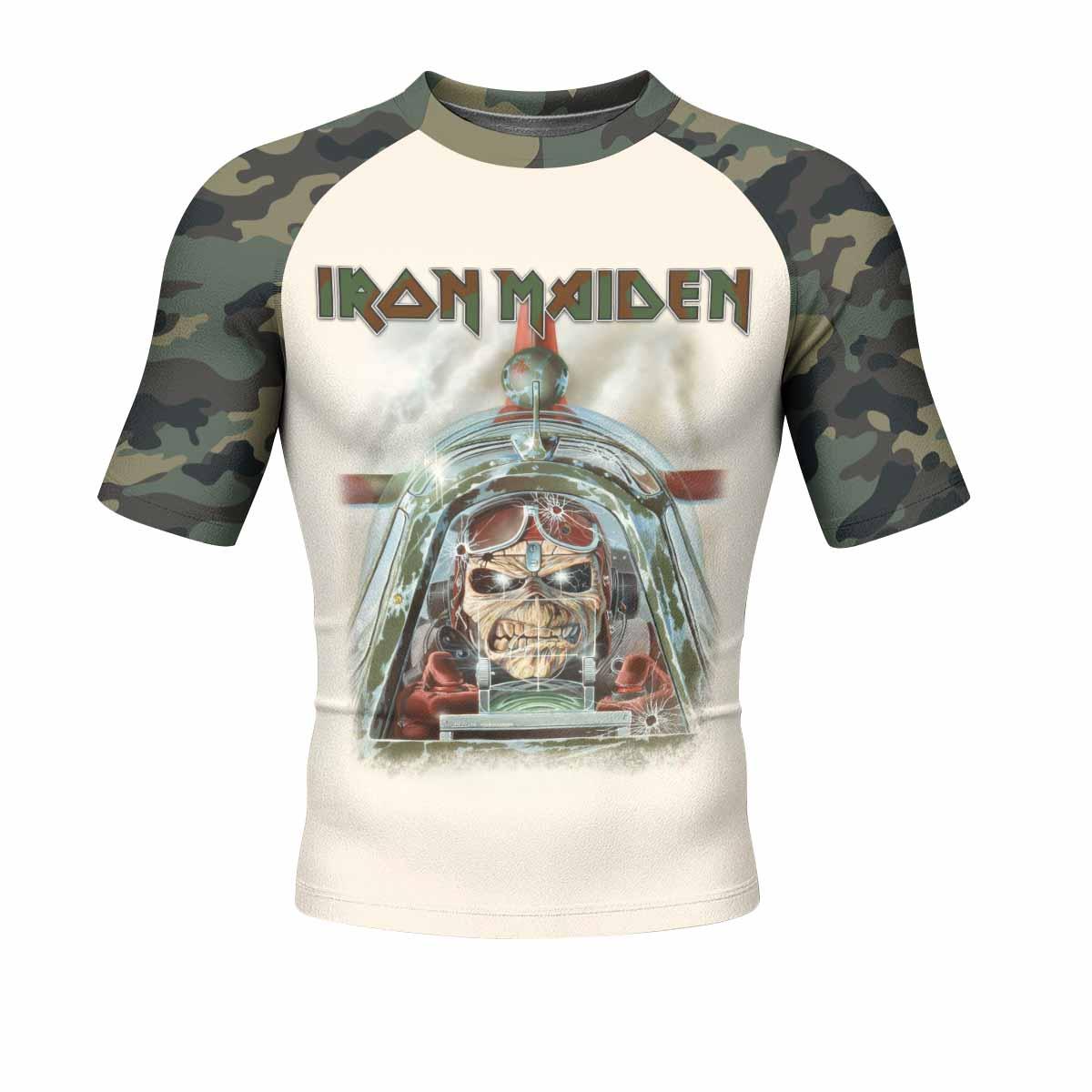 Iron Maiden Aces High Chokes Tight Men's Rash Guard Short Sleeve - front view mockup