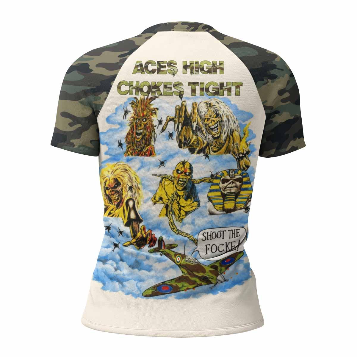 Iron Maiden Aces High Chokes Tight Women's Rash Guard Short Sleeve - back view mockup