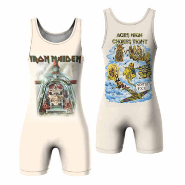 Iron Maiden Aces High Chokes Tight Wrestling Singlet - front and back view