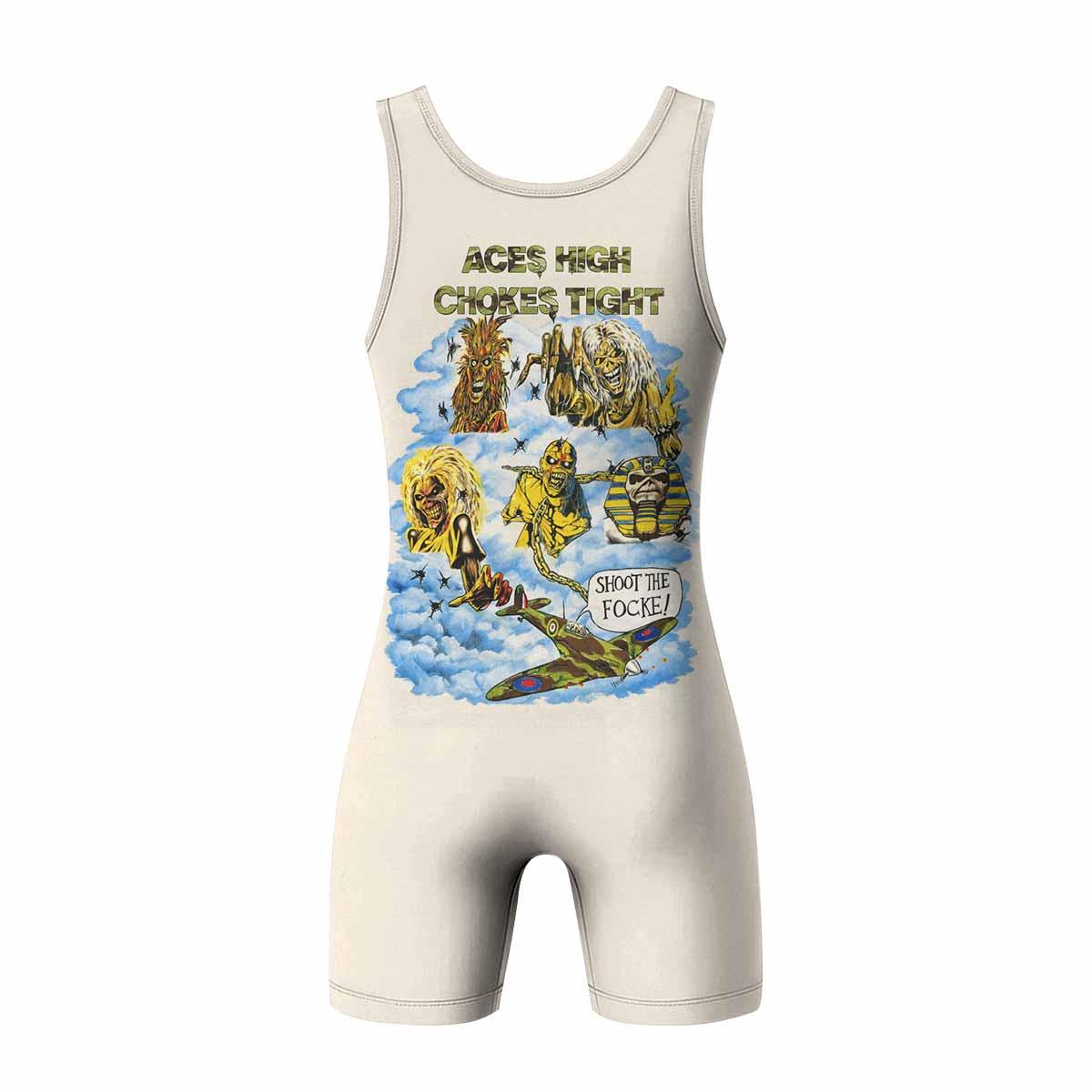 Iron Maiden Aces High Chokes Tight Wrestling Singlet - back view mockup