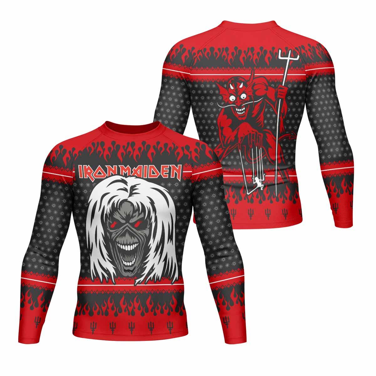 Iron Maiden Devil Men's Rash Guard Long Sleeve - front and back view