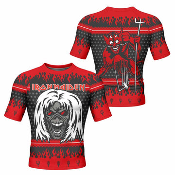 Iron Maiden Devil Men's Rash Guard Short Sleeve - front and back view