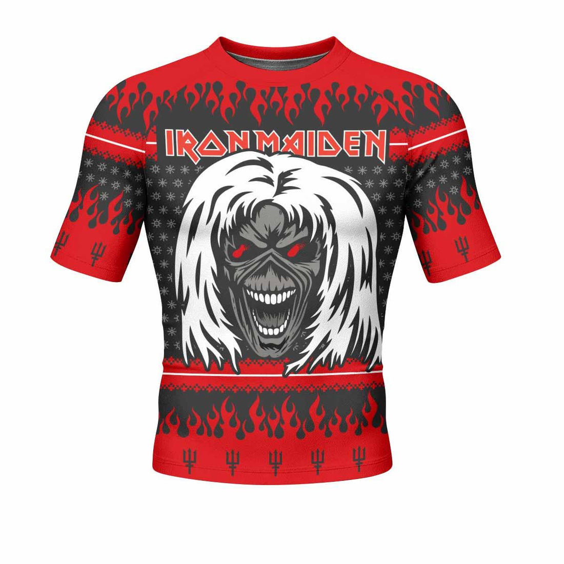 Iron Maiden Devil Men's Rash Guard Short Sleeve - front and back view