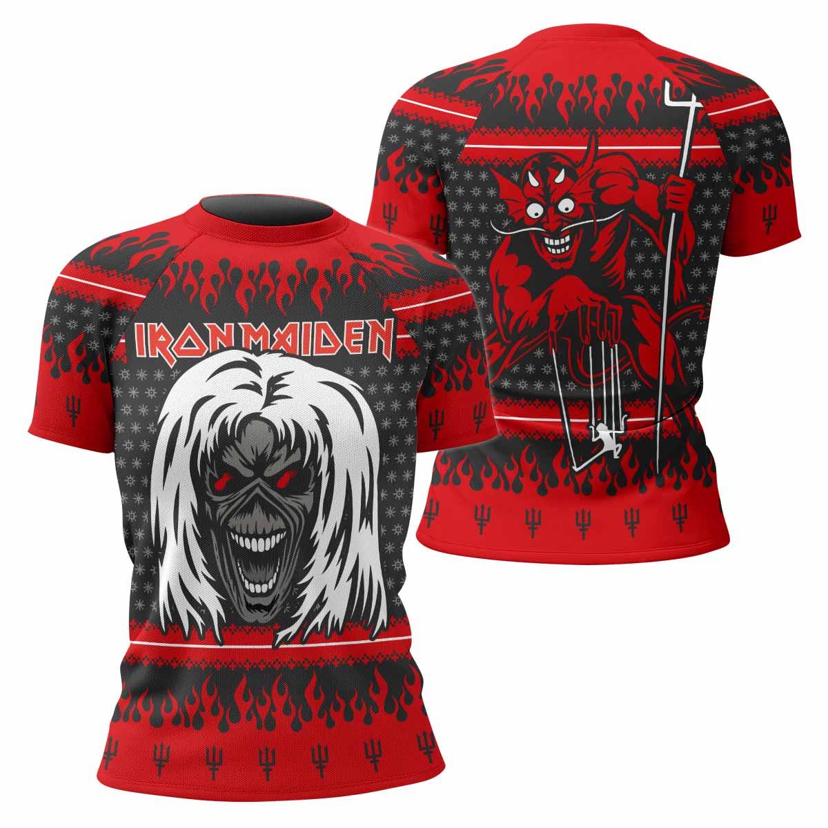 Iron Maiden Devil Women's Rash Guard Short Sleeve - front and back view