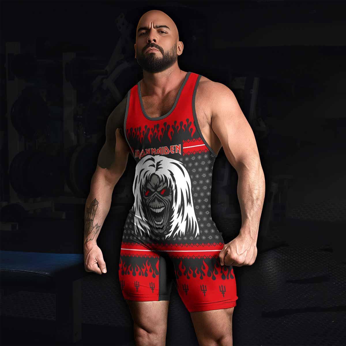 Iron Maiden Devil Wrestling Singlet - men's lifestyle view