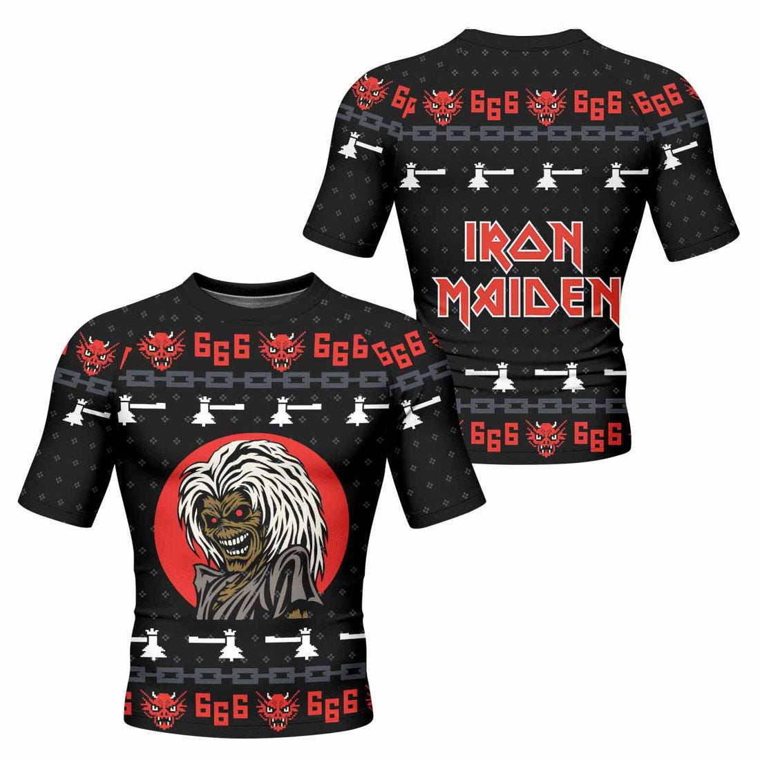 Iron Maiden Men's Rash Guard Short Sleeve - front and back view