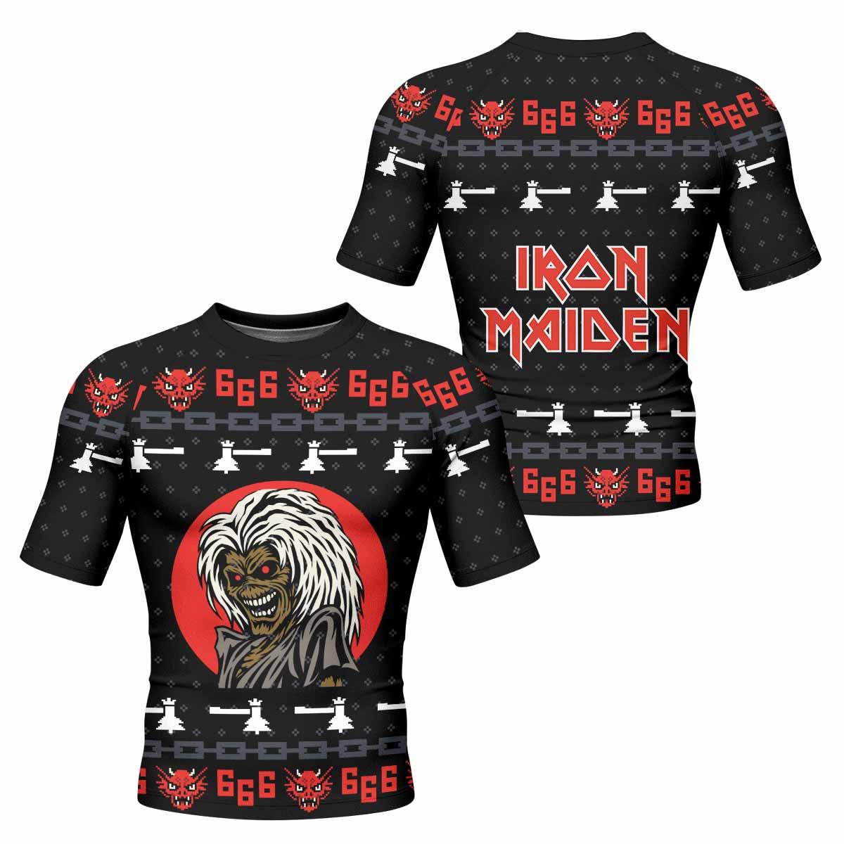 Iron Maiden Men's Rash Guard Short Sleeve - front and back view