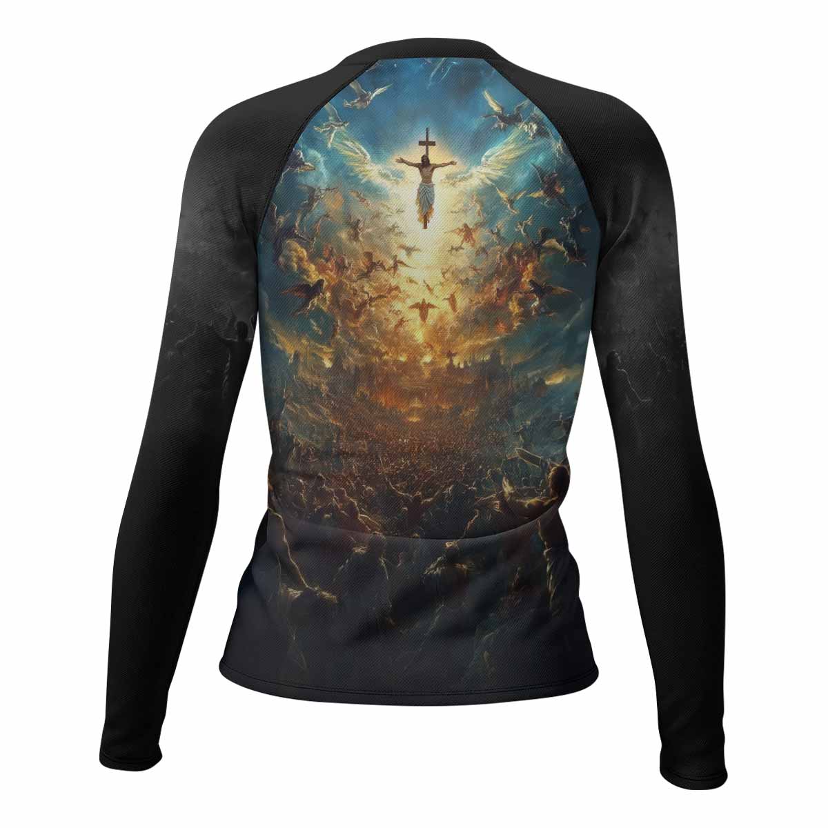 Isaiah 41:10 Fear Not Women’s Long Sleeve Rash Guard - back view mockup