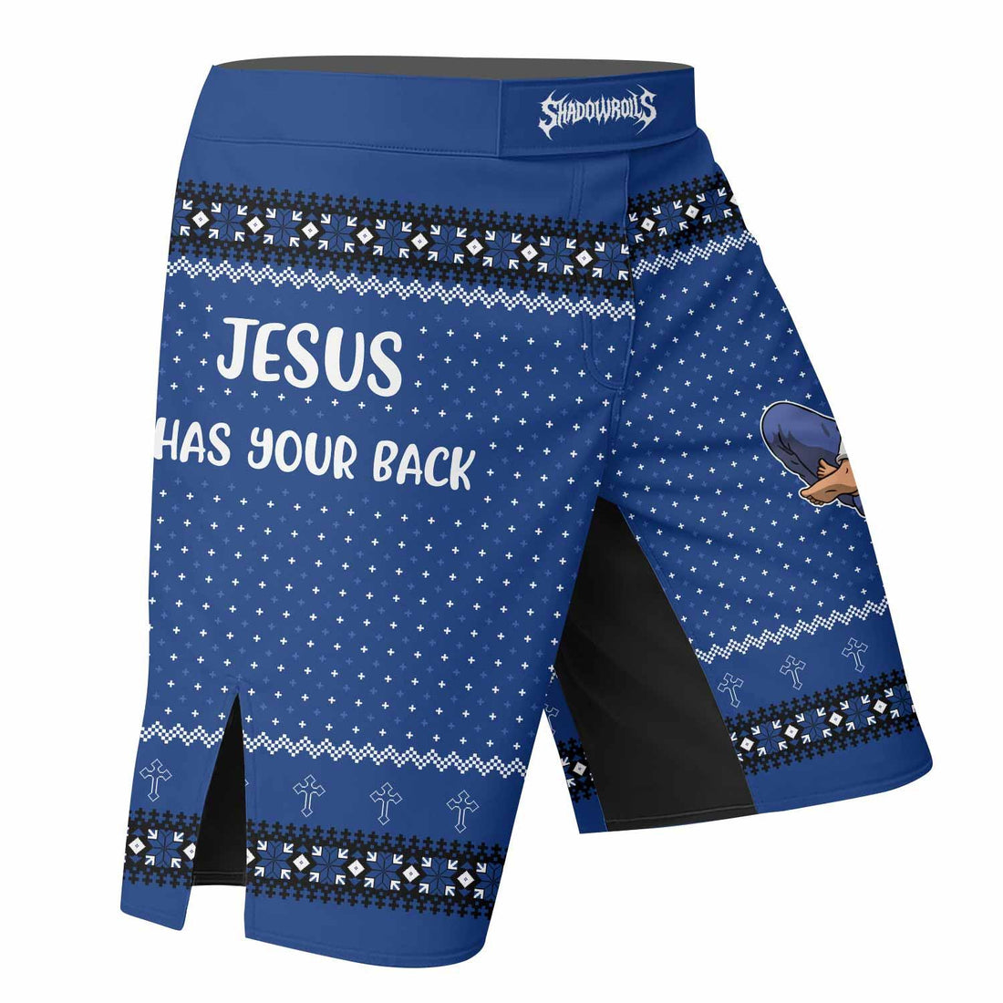 Jesus Has Your Back Mixed Martial Arts Shorts - right side mockup