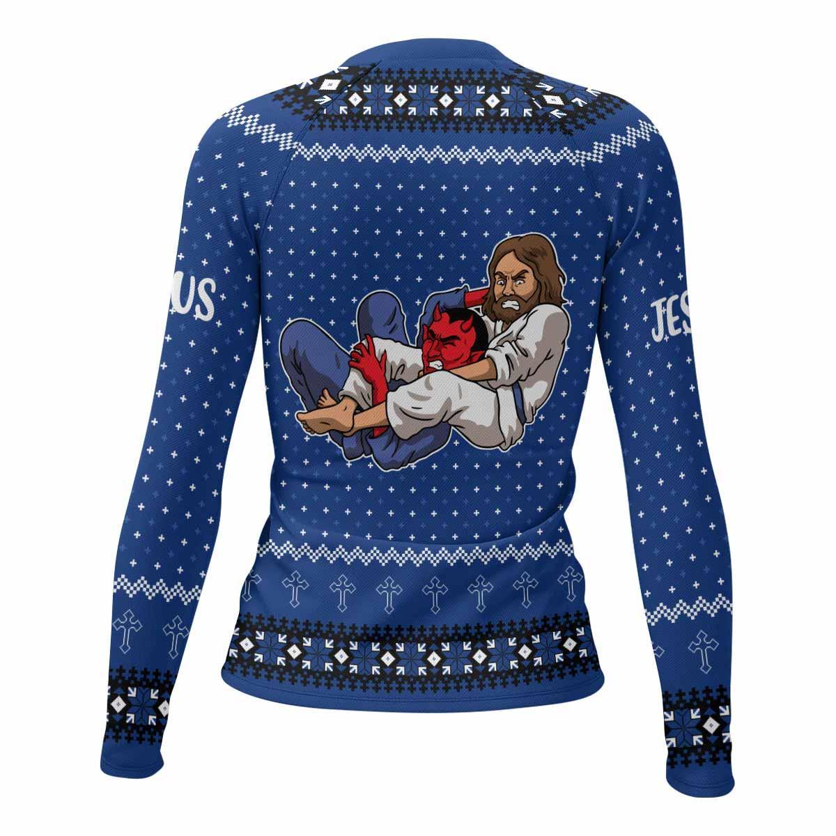 Jesus Has Your Back Women's Rash Guard Long Sleeve - back view mockup