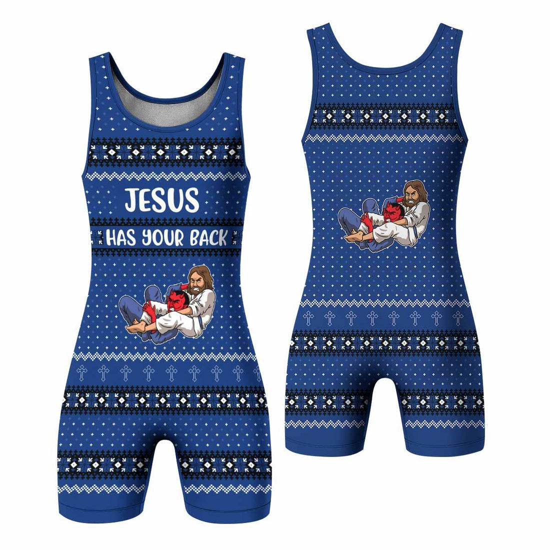 Jesus Has Your Back Wrestling Singlet - front and back view