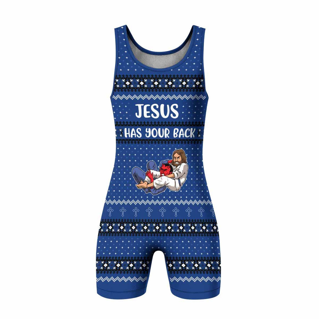 Jesus Has Your Back Wrestling Singlet - front and back view