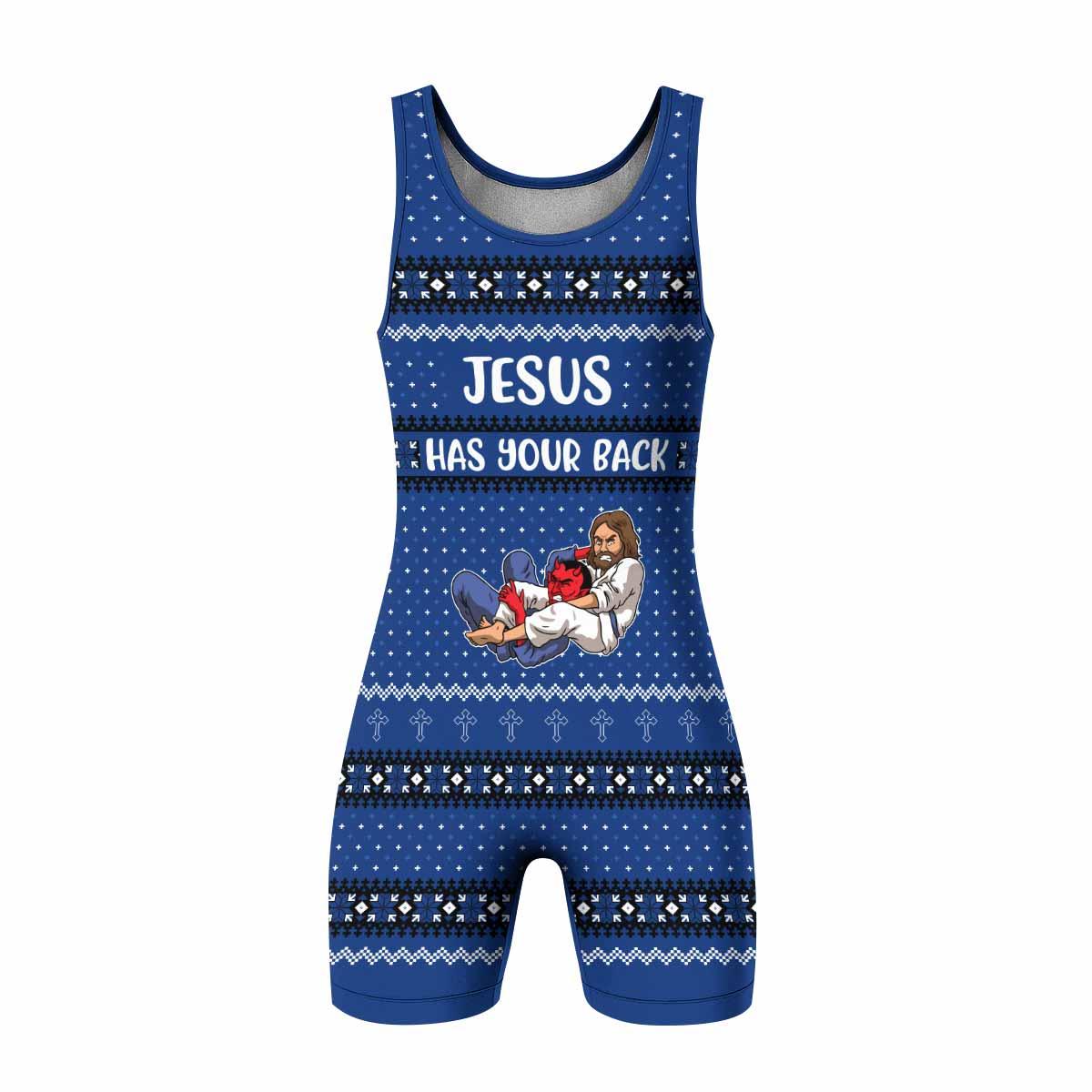 Jesus Has Your Back Wrestling Singlet - front view mockup