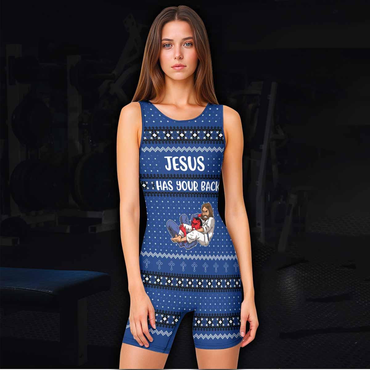Jesus Has Your Back Wrestling Singlet - women's lifestyle view