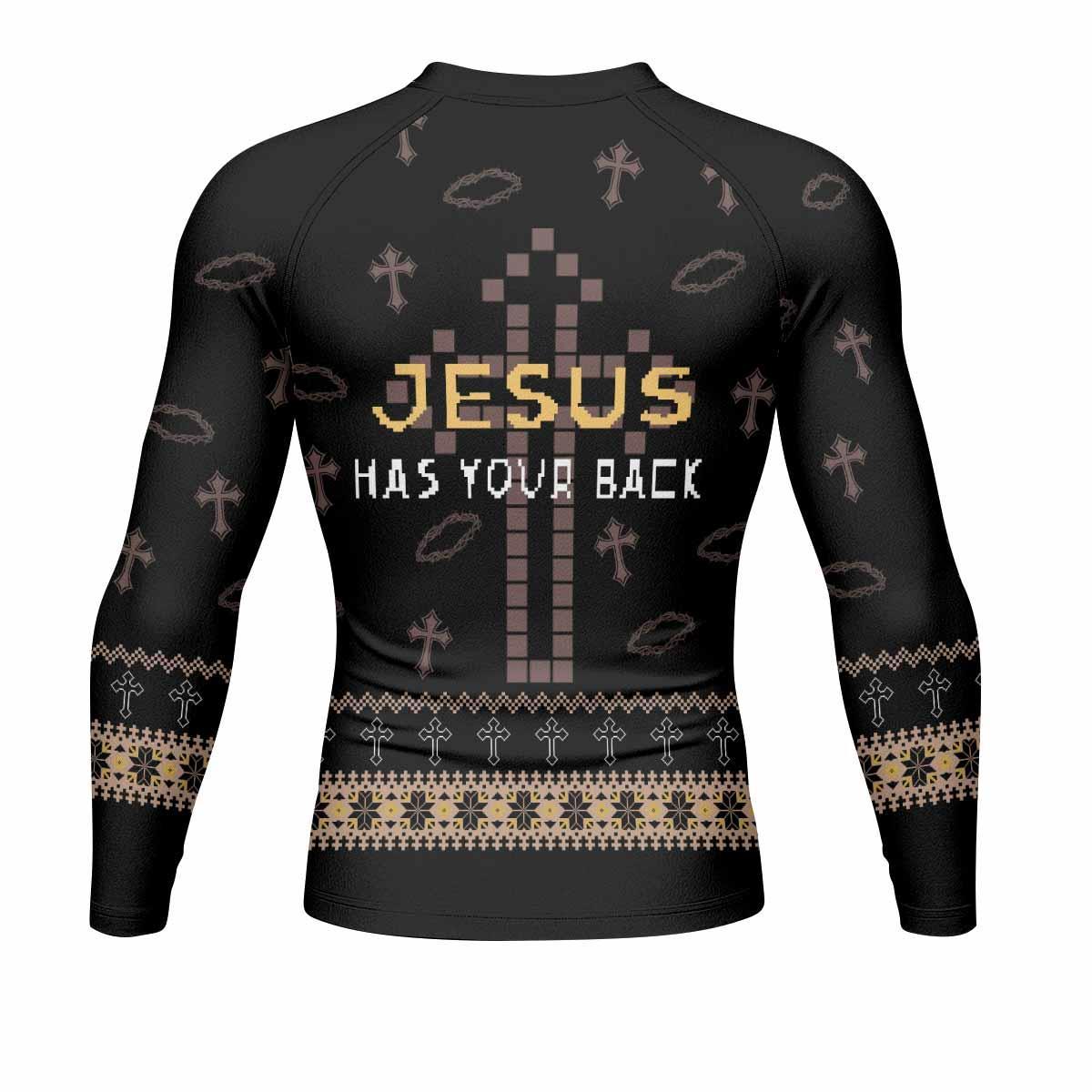 Catholic Rash Guards Jesus Has Your Back Rash Guard - Durable Rash Guard for Training ...
