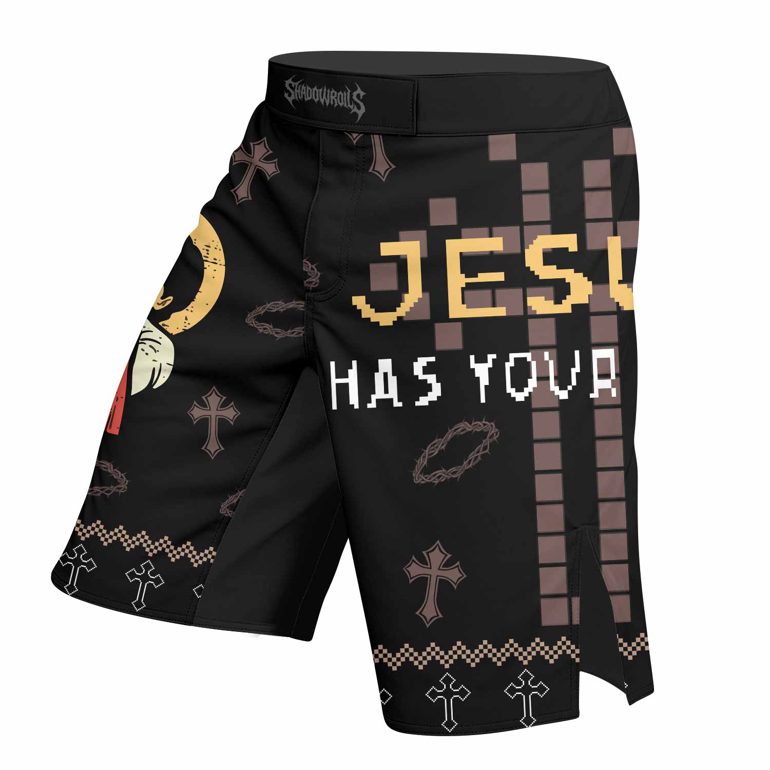 Jesus Has Your Back Mixed Martial Arts Shorts - left side mockup