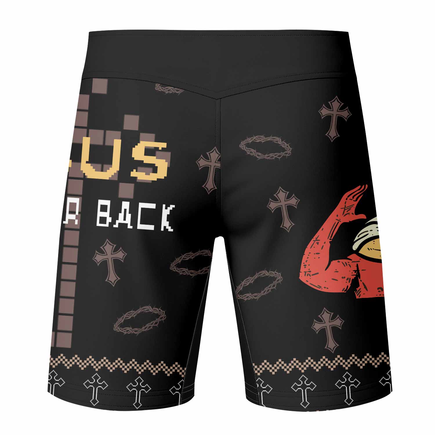 Jesus Has Your Back Mixed Martial Arts Shorts - back view mockup