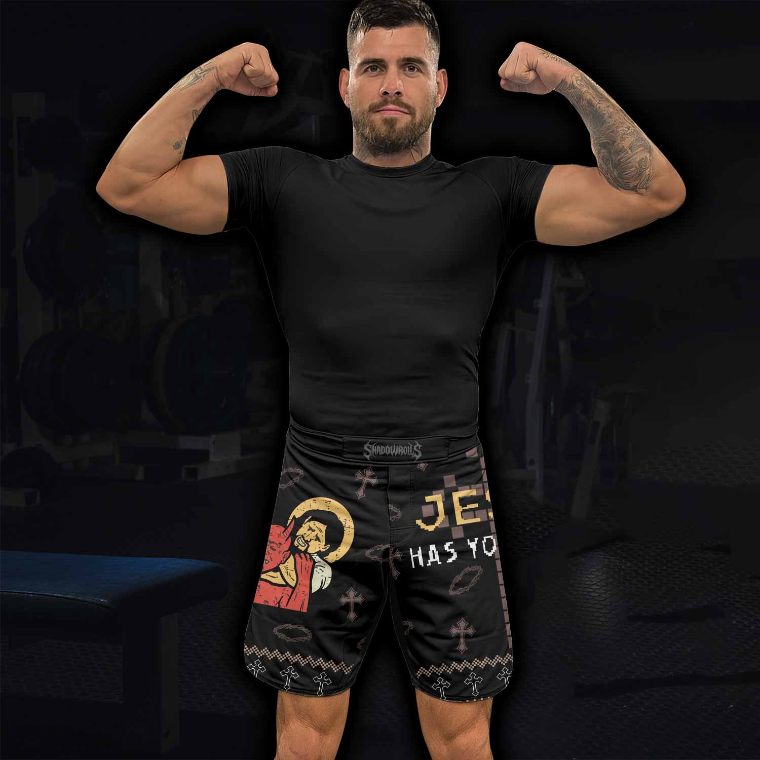 Jesus Has Your Back Mixed Martial Arts Shorts - lifestyle view