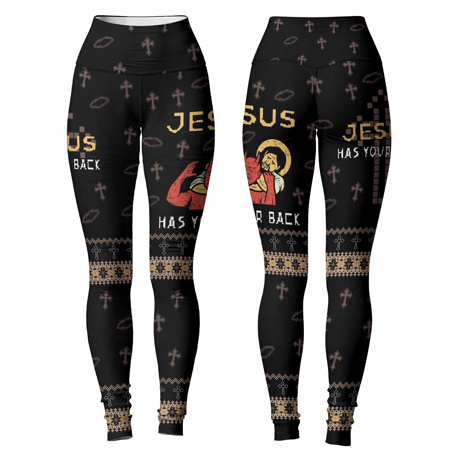 Jesus Has Your Back Women's Leggings - front and back view