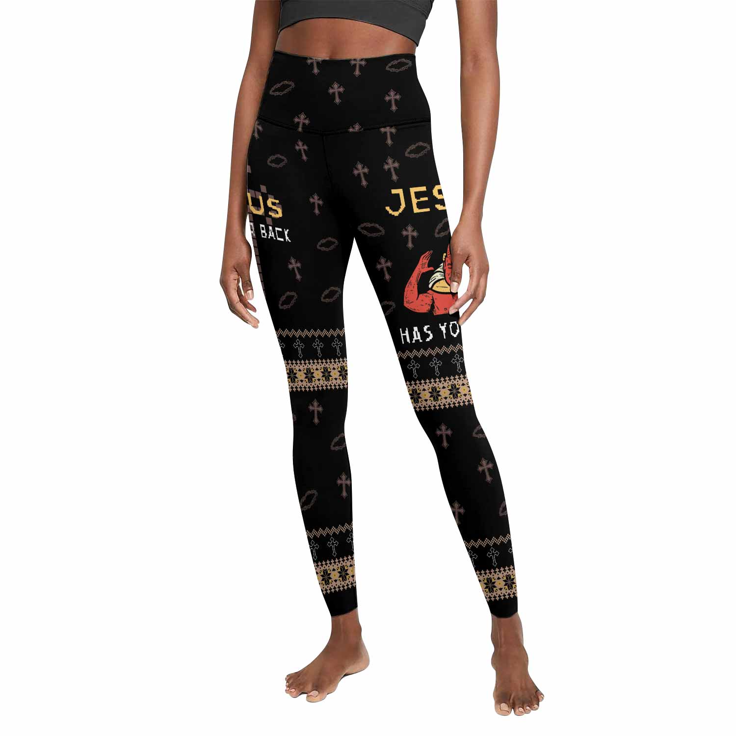 Jesus Has Your Back Women's Leggings - front view mockup