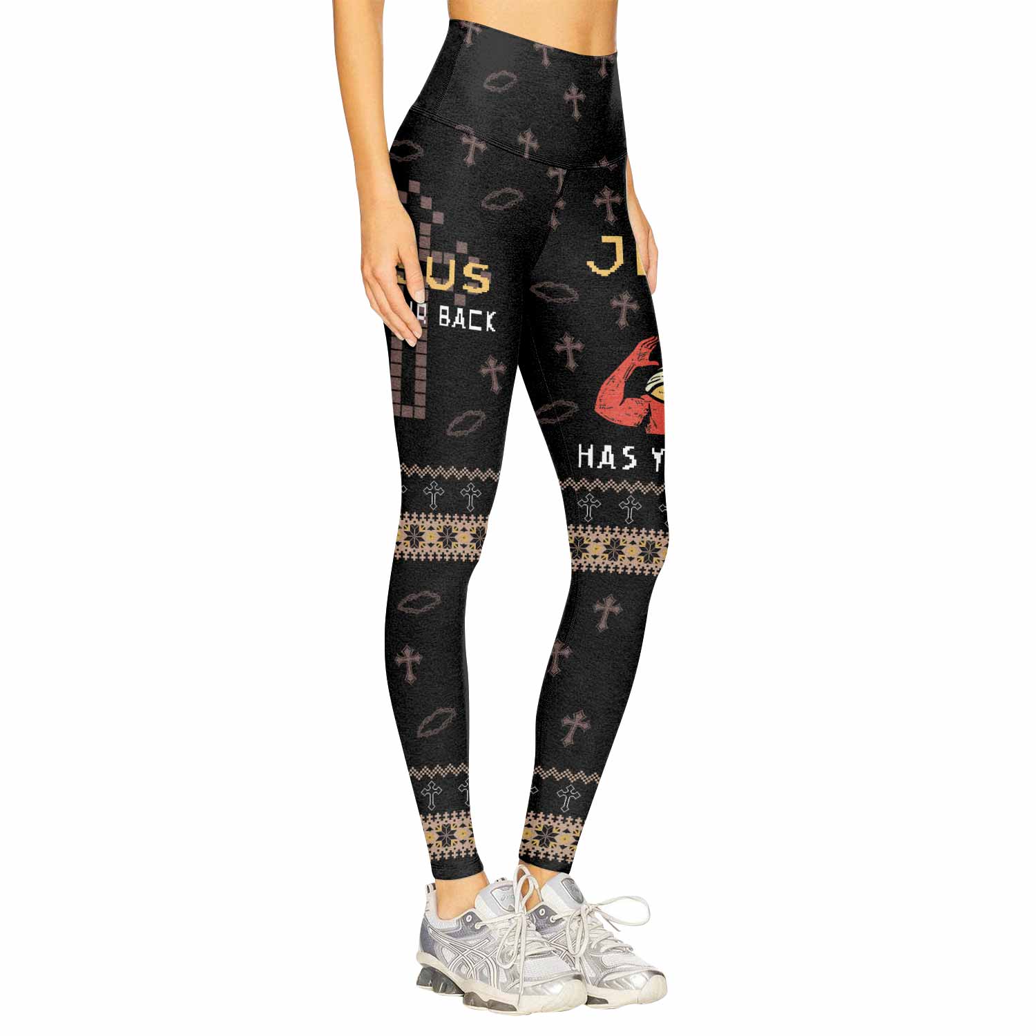 Jesus Has Your Back Women's Leggings - right side mockup