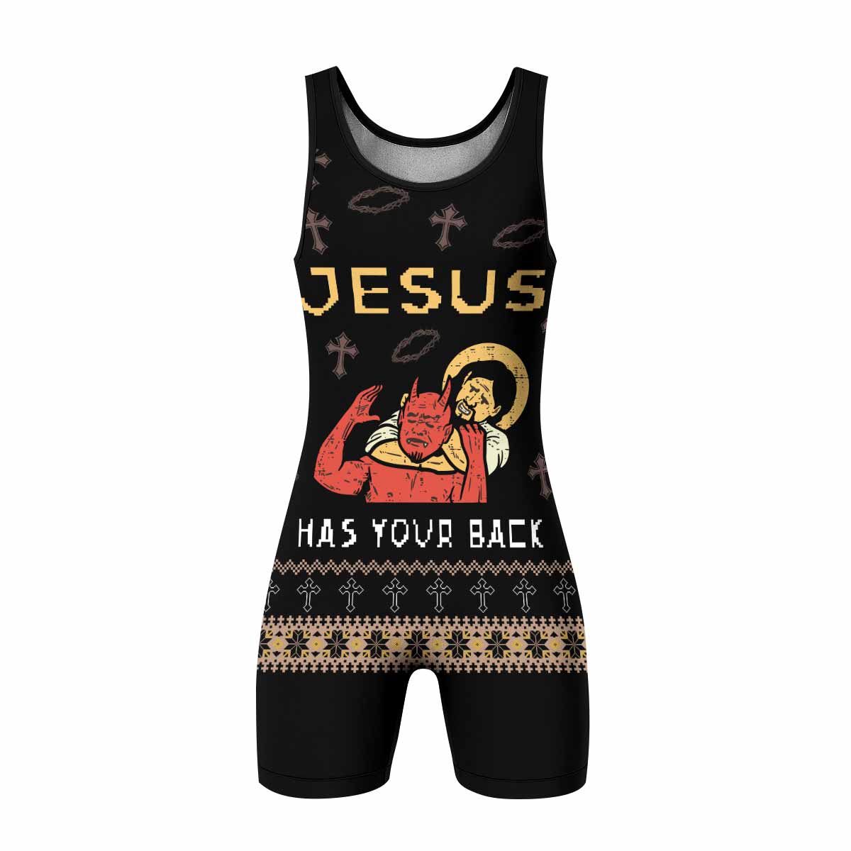 Jesus Has Your Back Wrestling Singlet - front view mockup