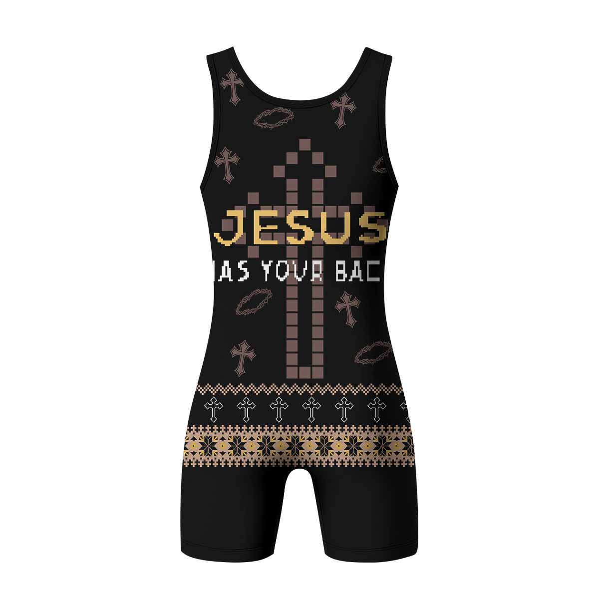 Jesus Has Your Back Wrestling Singlet - back view mockup