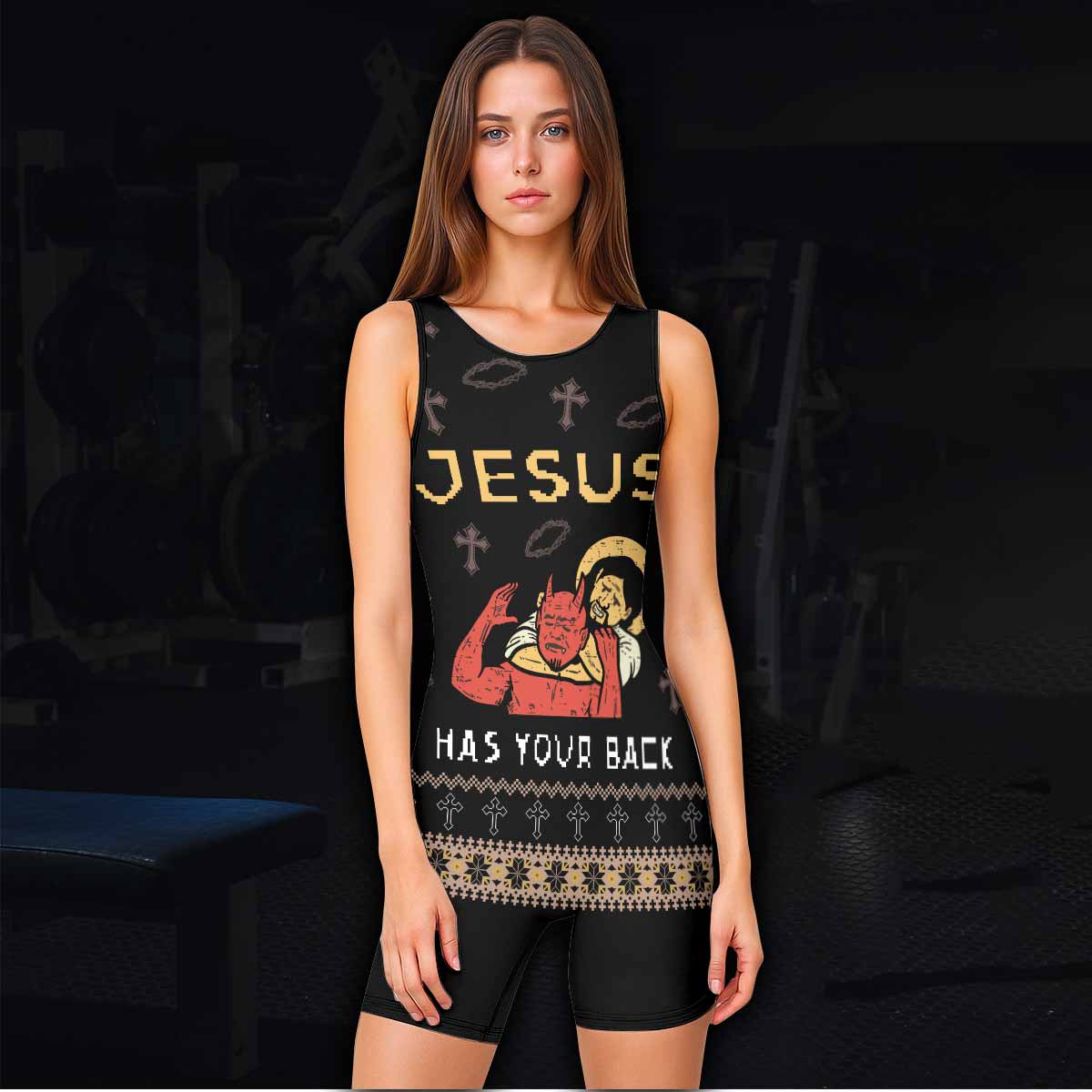 Jesus Has Your Back Wrestling Singlet - women's lifestyle view